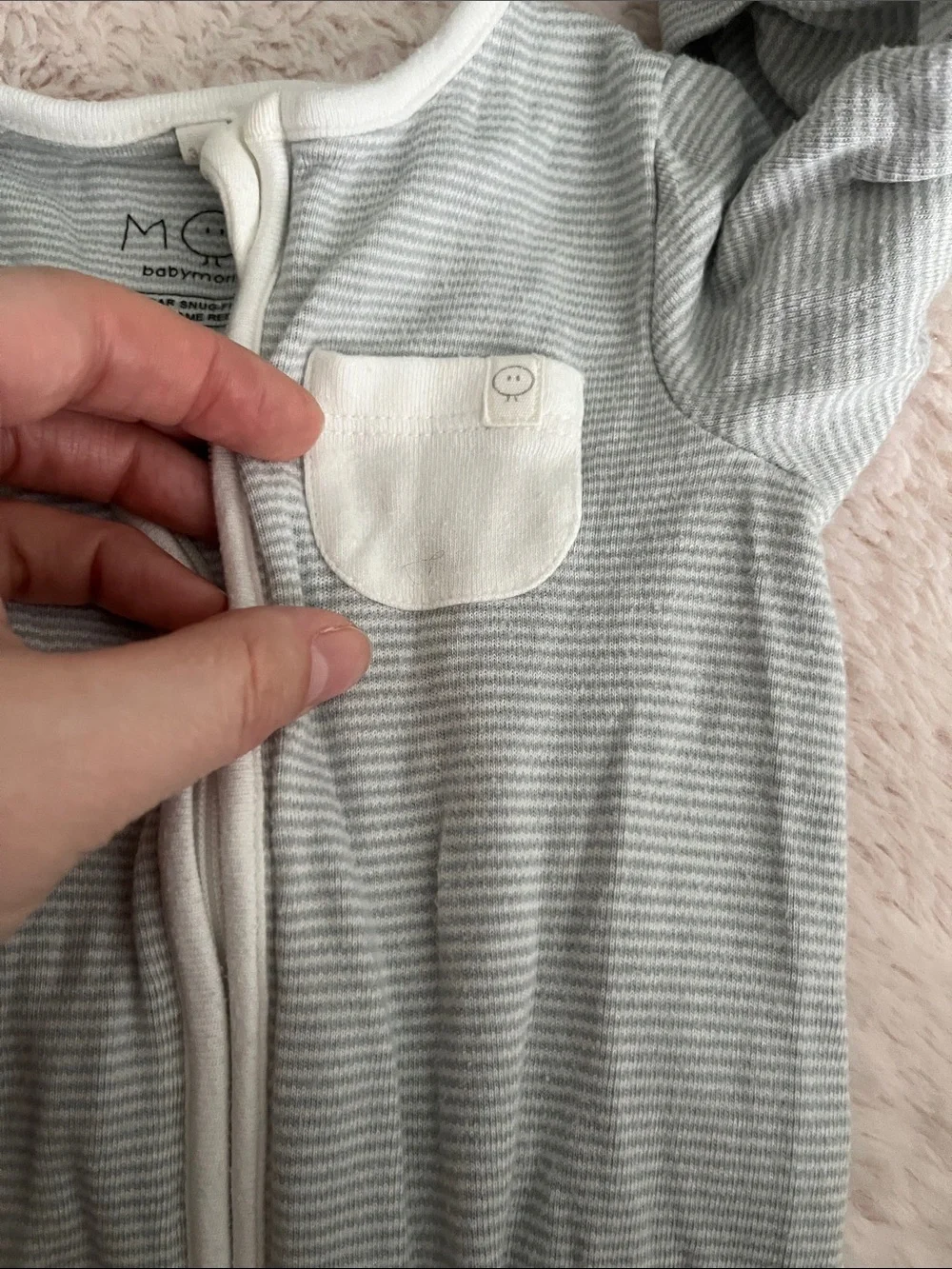 Mori Neutral Gray & White Striped Baby Footed One-Piece